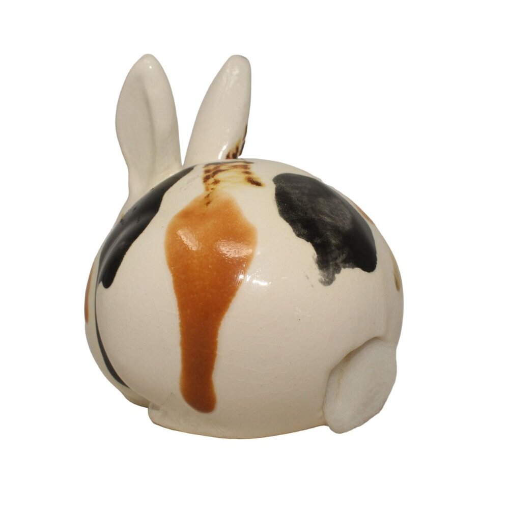 VTG Handmade Pottery Multicolored Rabbit Bunny Rolled Cotton Holder Bathroom - Picture 5 of 10